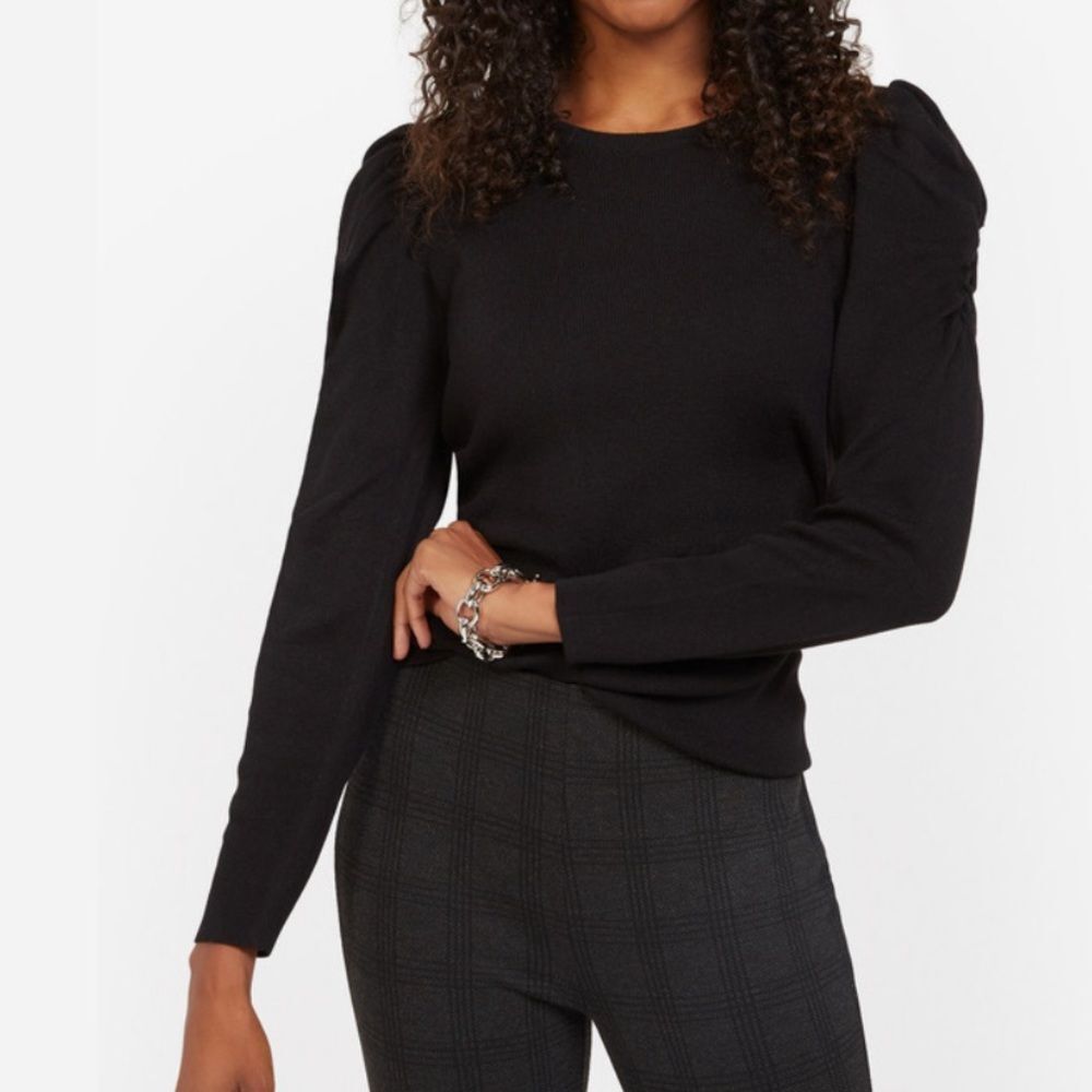 Catherine Malandrino Small Black Puff Sleeve Sweater Crew Neck